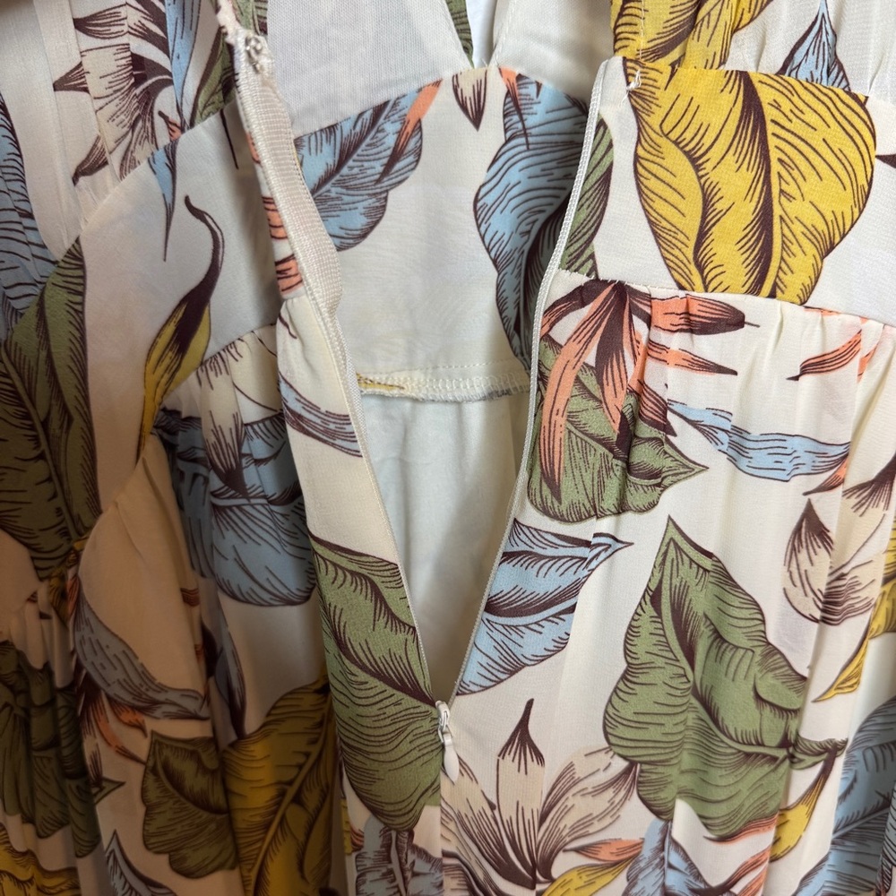 Fashion Nova Multicolor Leaf Print Maxi Dress Farrah Ivory - Picture 6 of 8